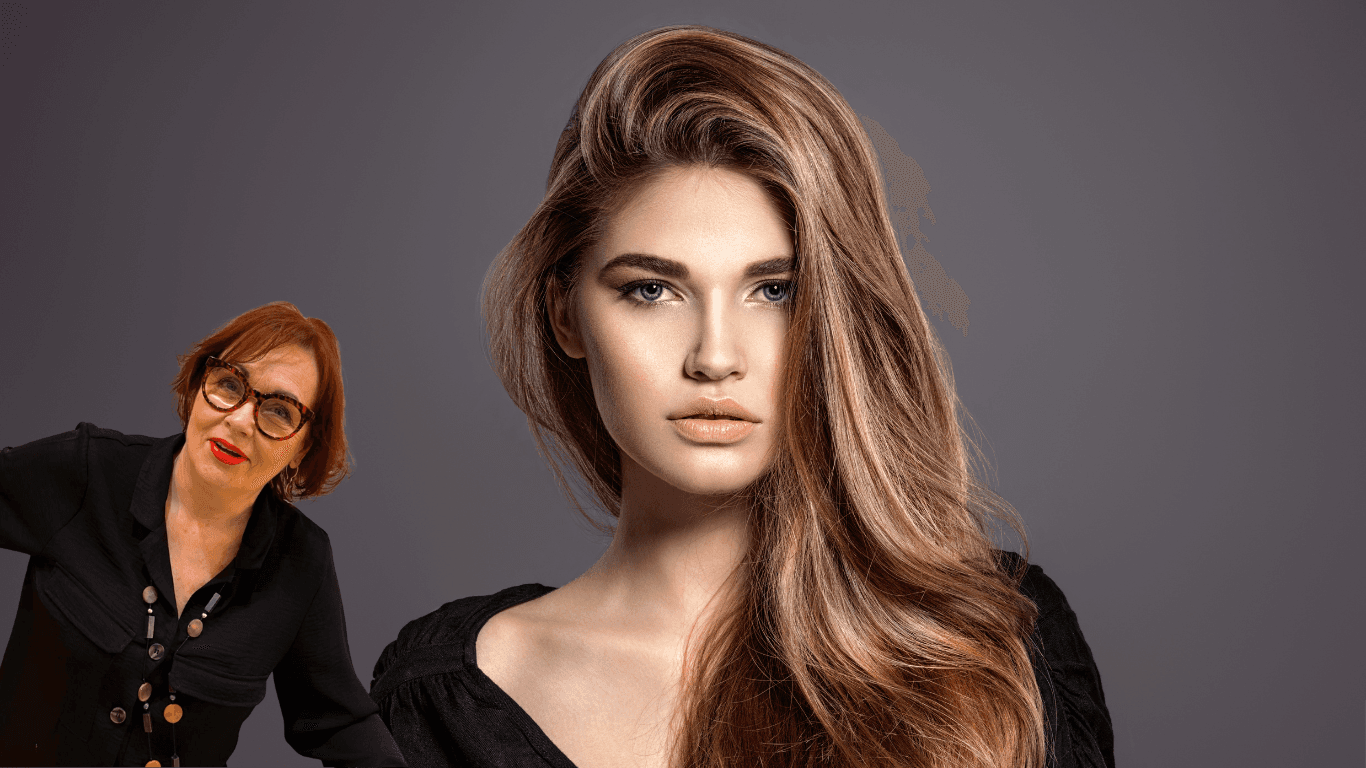 Valerie, salon owner at Merluza Hair & Beauty, alongside a model with long, vibrant, highlighted hair, representing expert colour care advice